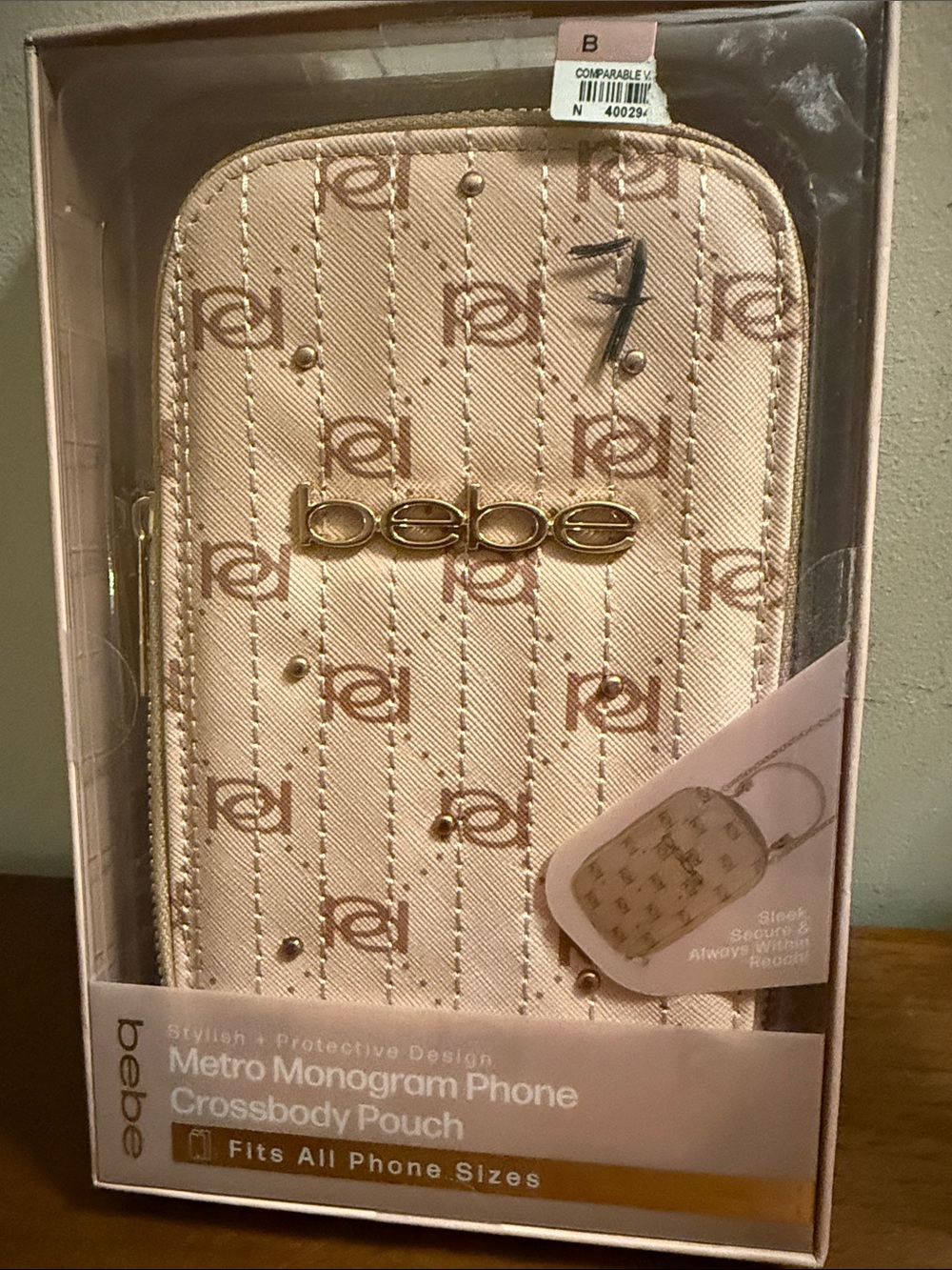 ebe Cream Monogram Metro Phone Crossbody Pouch with Gold Logo